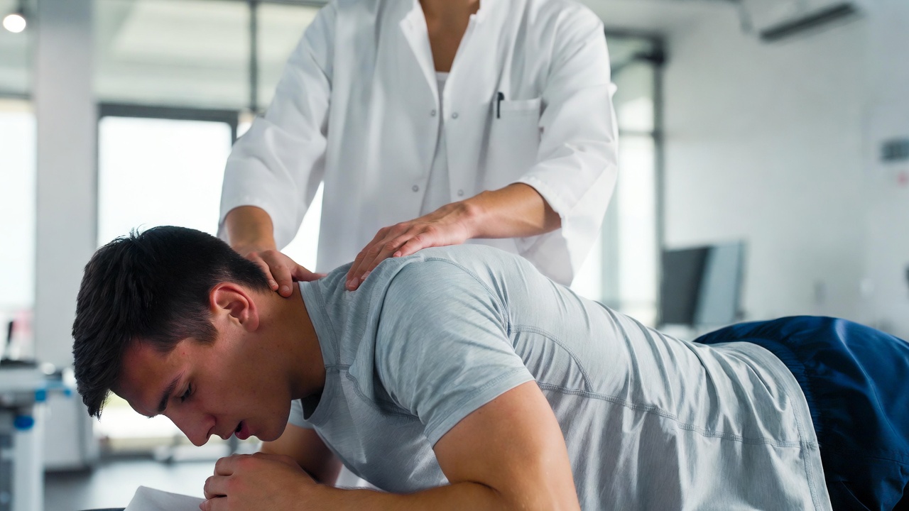 Trattamento di osteopatia recupero infortunio su un atleta per ripristinare la mobilità della colonna.